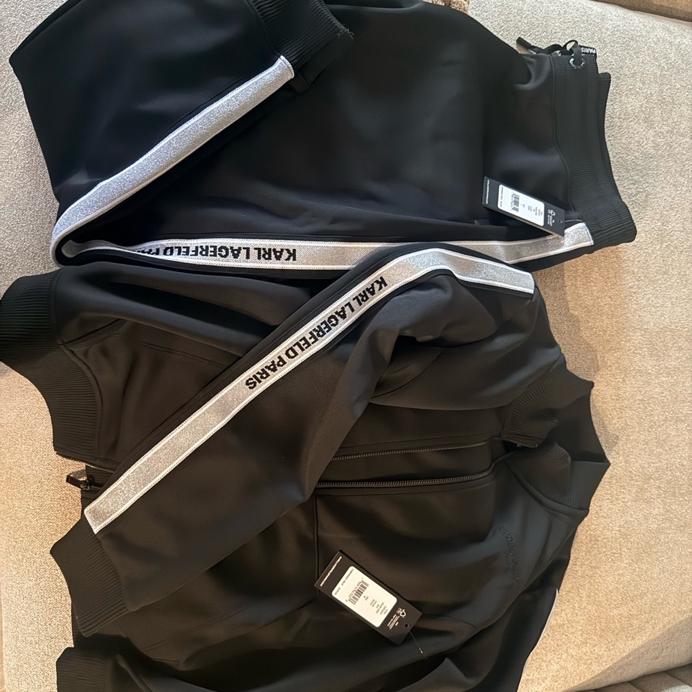Karl Lagerfeld Black Jacket and jogger pants with Silver Trim
